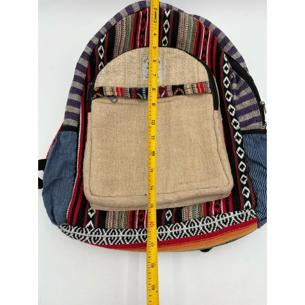 Himalayan Hemp Backpack THC Free Made in Nepal Striped Boho Woven Rasta Bag‎